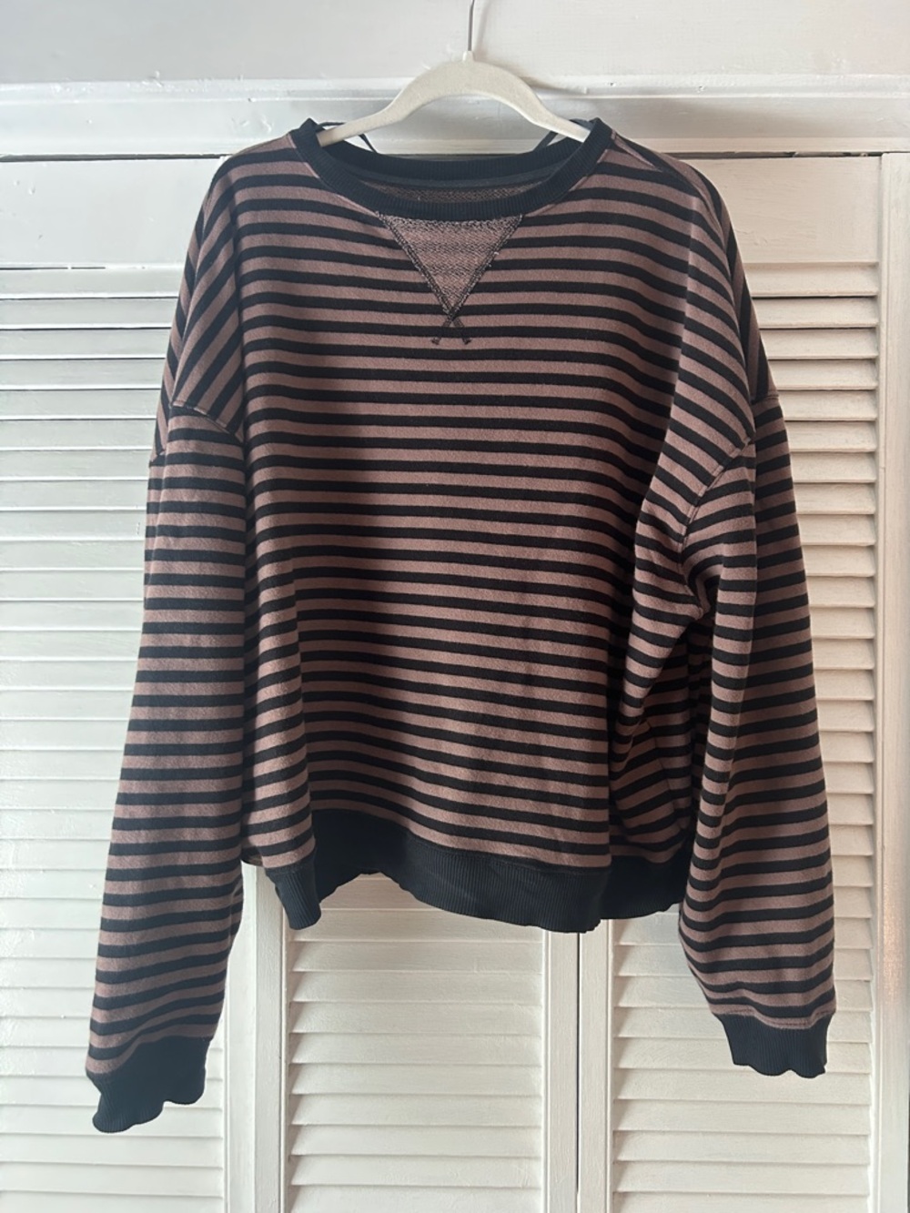 We The Free Striped Crewneck Sweater in Brown and Black